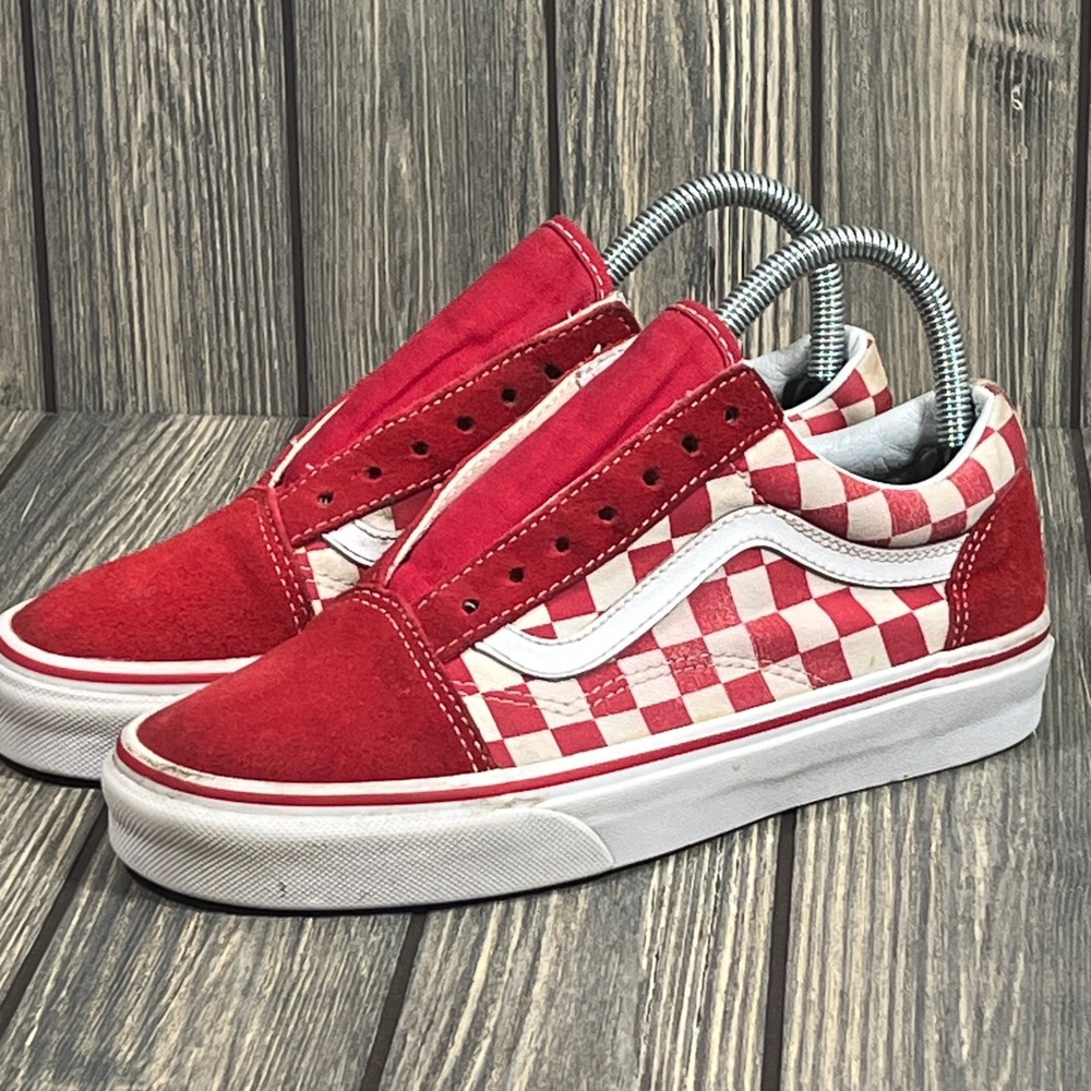 Vans Old Skool Sneakers Womens 6.5‎ Red Checkerboard Suede Canvas Skate Shoes - Picture 3 of 11
